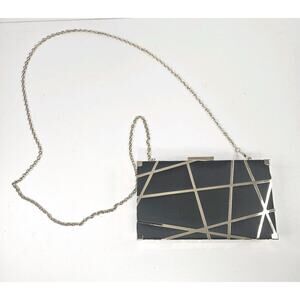 Lune Lazer Plated Clutch Bag Black Gold Chain Removable Strap Micro Purse